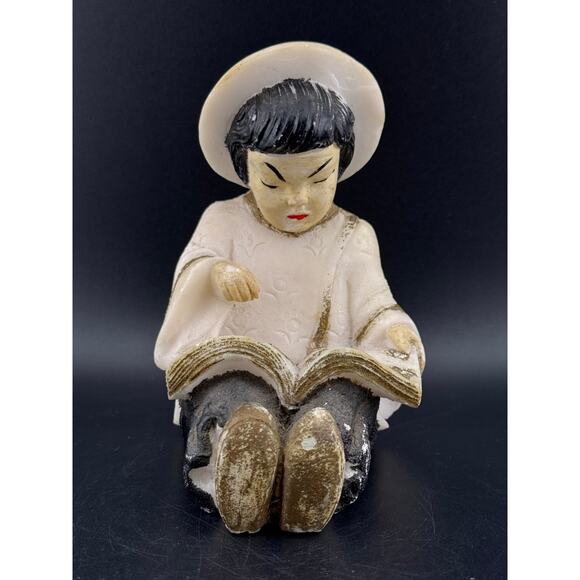 Vintage Salt Stone Little Asian Girl Reading - Picture 1 of 8